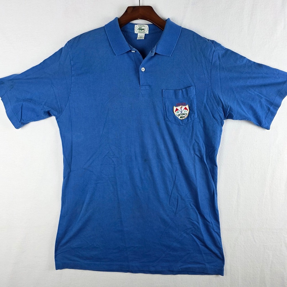 Izod Lacoste Men Vintage Polo Shirt Golf Shield Crest Pocket Blue Size XL